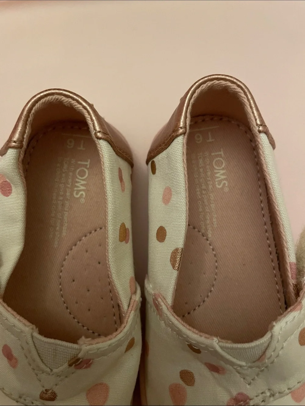 Toms Baby Slip-On Canvas Shoes in Cream with Pink & Gold Dots